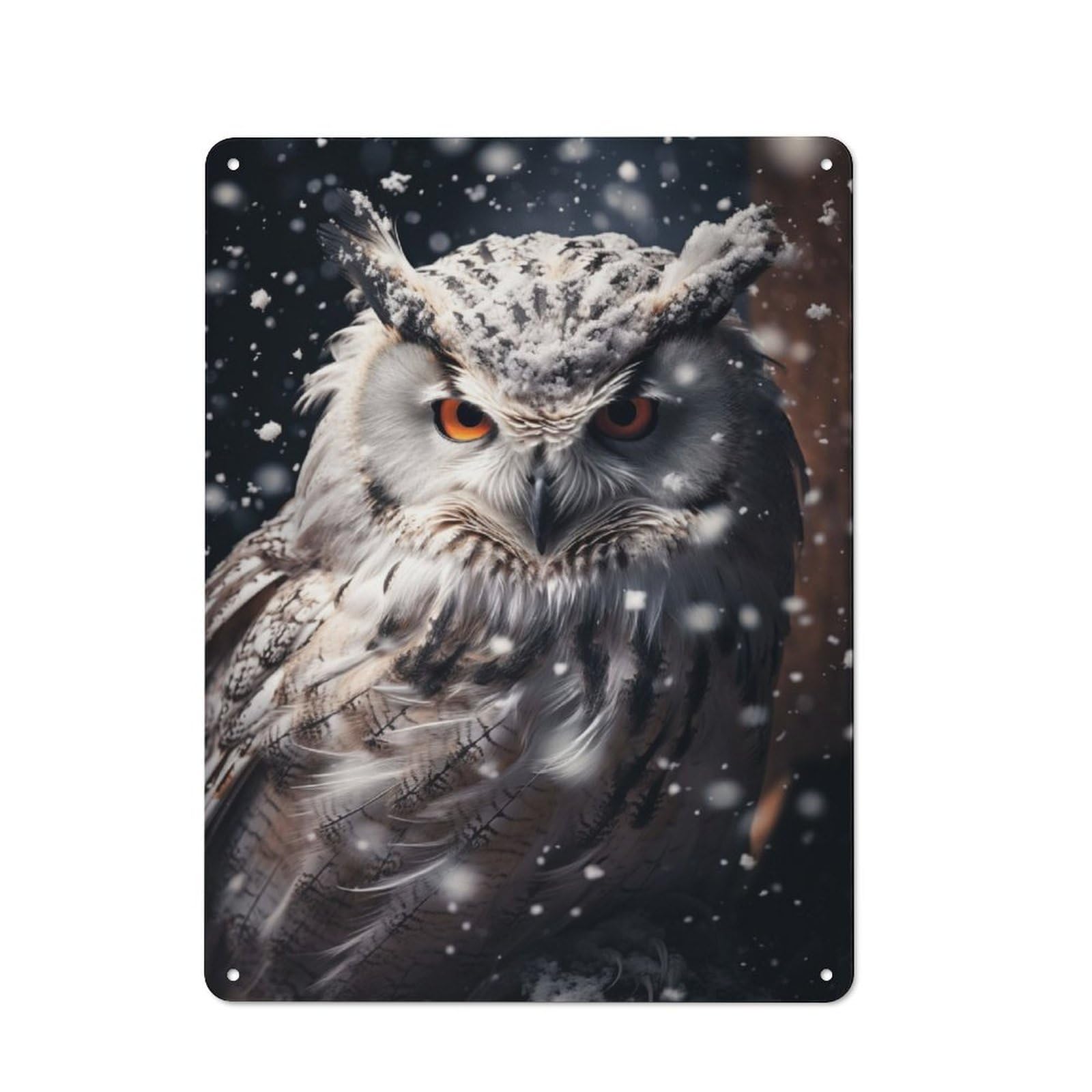 Junmoney Snowy Owl Vintage-Inspired Tin Sign 40X30cm For Café Or Restaurant, For Cooler-Month Interiors With Vintage Character