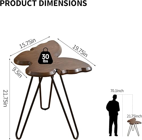 Miniatura 2 de Mesa auxiliar decorativa de mariposa, parte superior de madera MDF marrón nogal y patas de horquilla negras, mesa auxiliar pequeña y moderna, 21.75