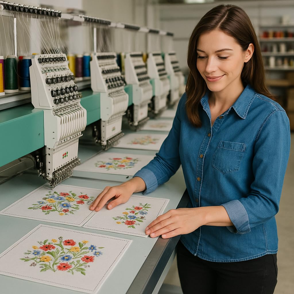 KAMACA Kit da ricamo, tovaglia a punto piatto con motivo floreale, tela prestampata incl. filo da ricamo, schema di ricamo e istruzioni, kit da ricamo fai da te per adulti (Iris e Farfalle MD 80 x 80