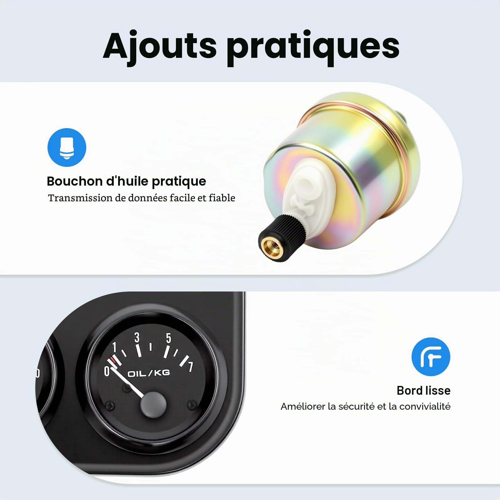 Instrument supplémentaire - Affichage de la température de l'huile 3 en 1 - Température de l'huile + pression d'huile + indicateur de voltmètre - Voltmètre - Instruments supplémentaires - Noir - 52 mm