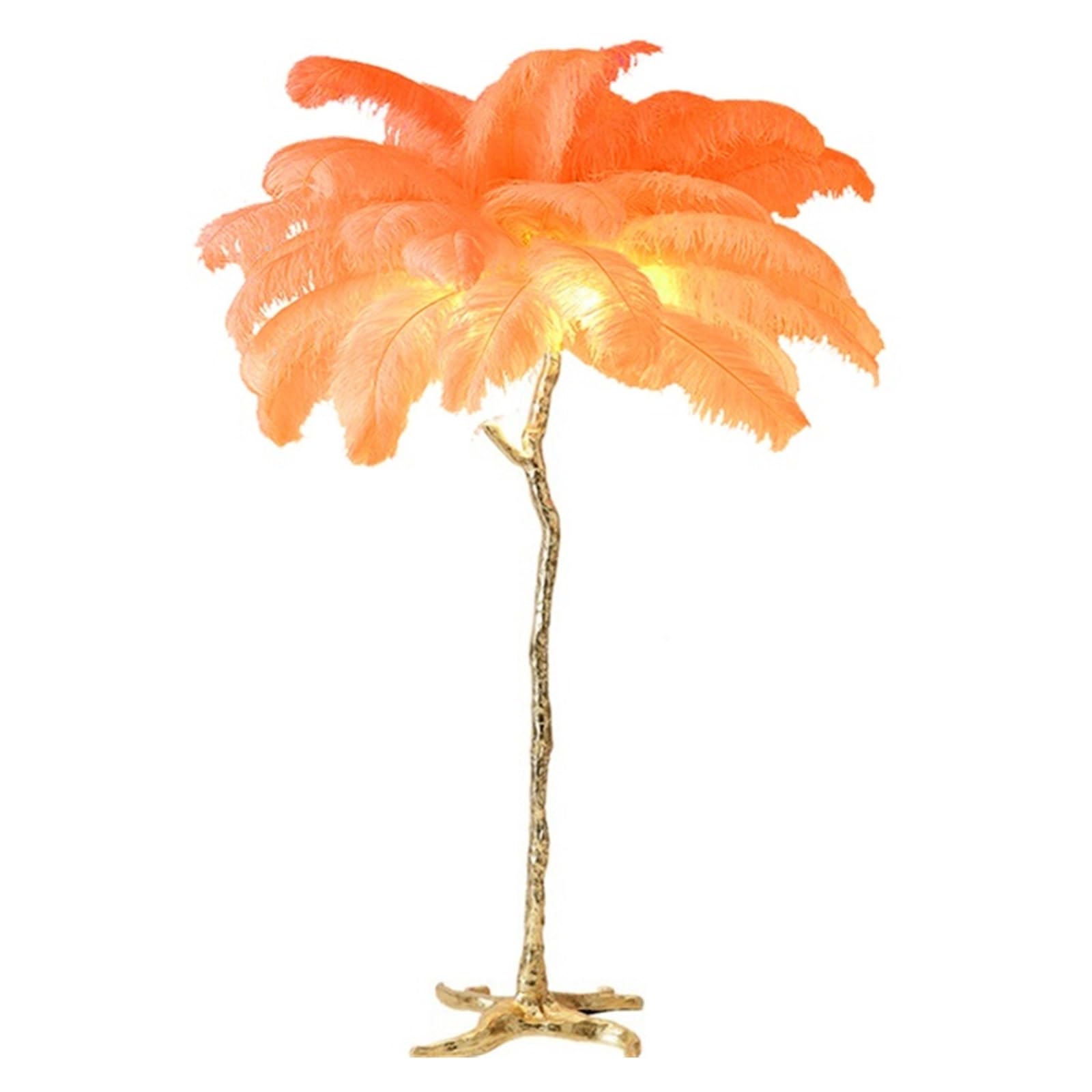 SMTYXS Nordic Home Decor Floor Lamps for Living Room Standing Modern Luxury Ostrich Feather LED Lamp Gold Resin Light Elegant Luxurious(H180cm 45 Feathers,Orange)