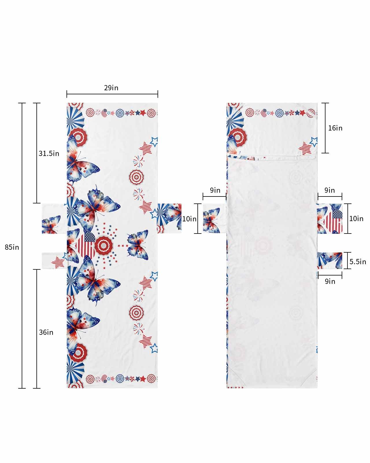 4th of July Butterfly Beach Lounge Chair Towel Cover, Soft Chaise Lounge Towel with Side Pockets Patio Pool Chairs Cover for Beach/Pool Sunbathing 29x85 Independence Day Blue Red