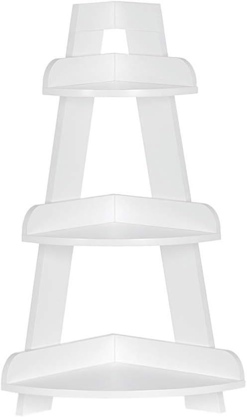 RiverRidge Kids Corner Ladder Shelf - 3-Tier Display Case for Playrooms & Bedrooms - MDF Shelves with Sturdy Mounting - White or Gray Finish