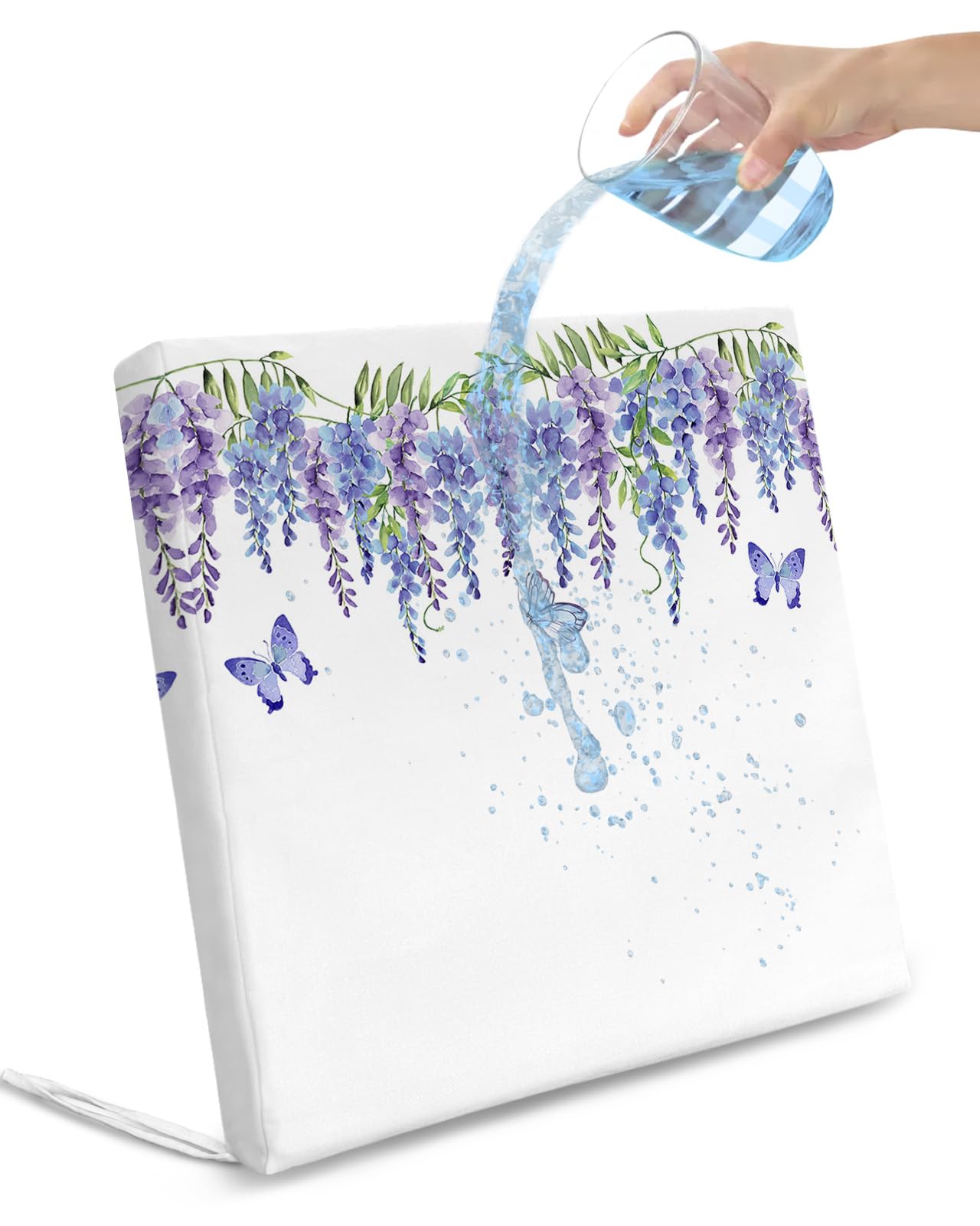 Edwiinsa Spring Floral Indoor/Outdoor Seat Cushions Cover,Waterproof Patio Chaise Lounge Cushion Cover for Beach Pool Side Chair Cushions 24x24x4 Pieces Watercolor Leaves Plant Butter-fly