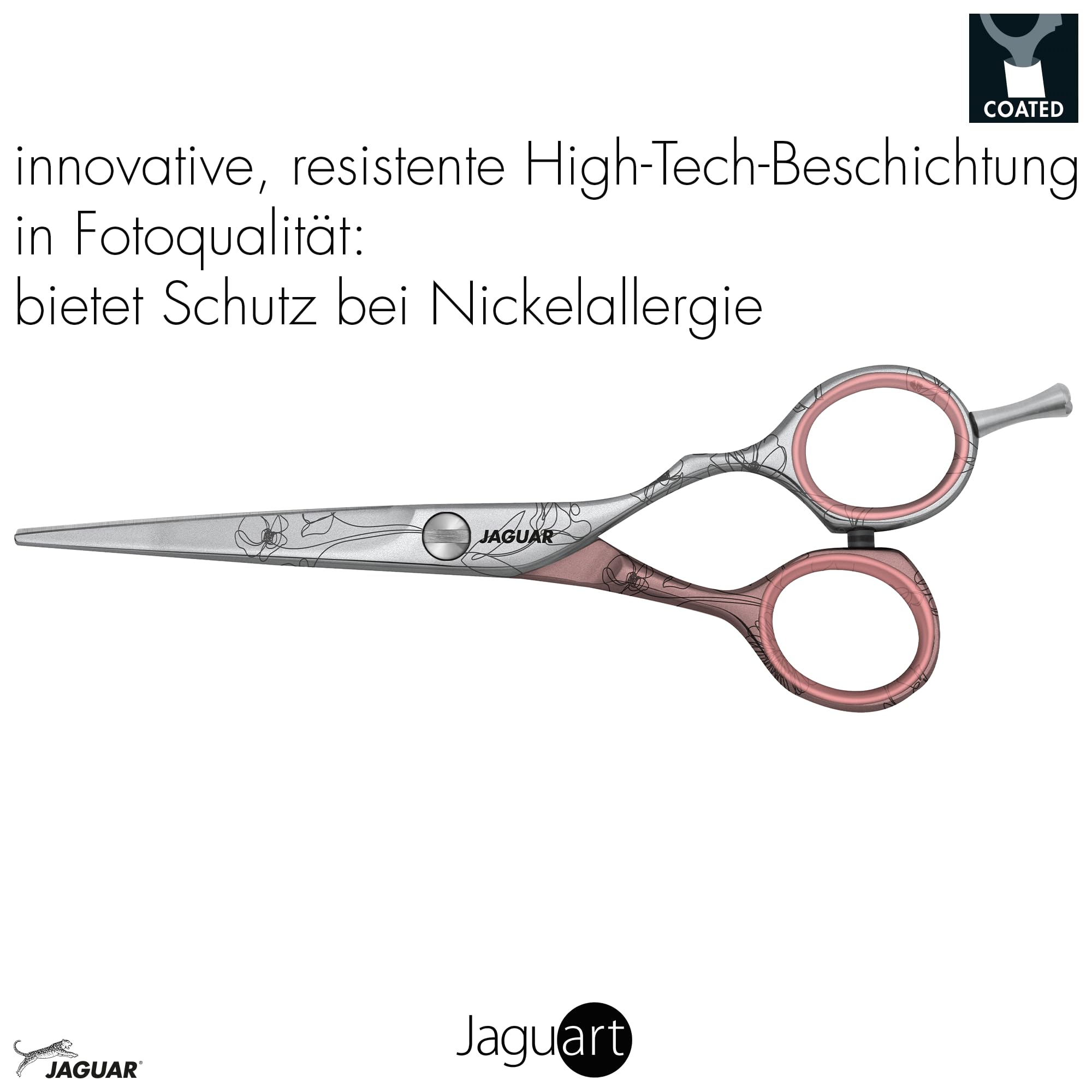 JAGUAR Ciseaux à cheveux JaguART TENDER LOVE 5.5" | Ciseaux de coiffeur en design offset | Revêtement high-tech anti-allergénique et résistant en qualité photo | Fabriqués en Allemagne