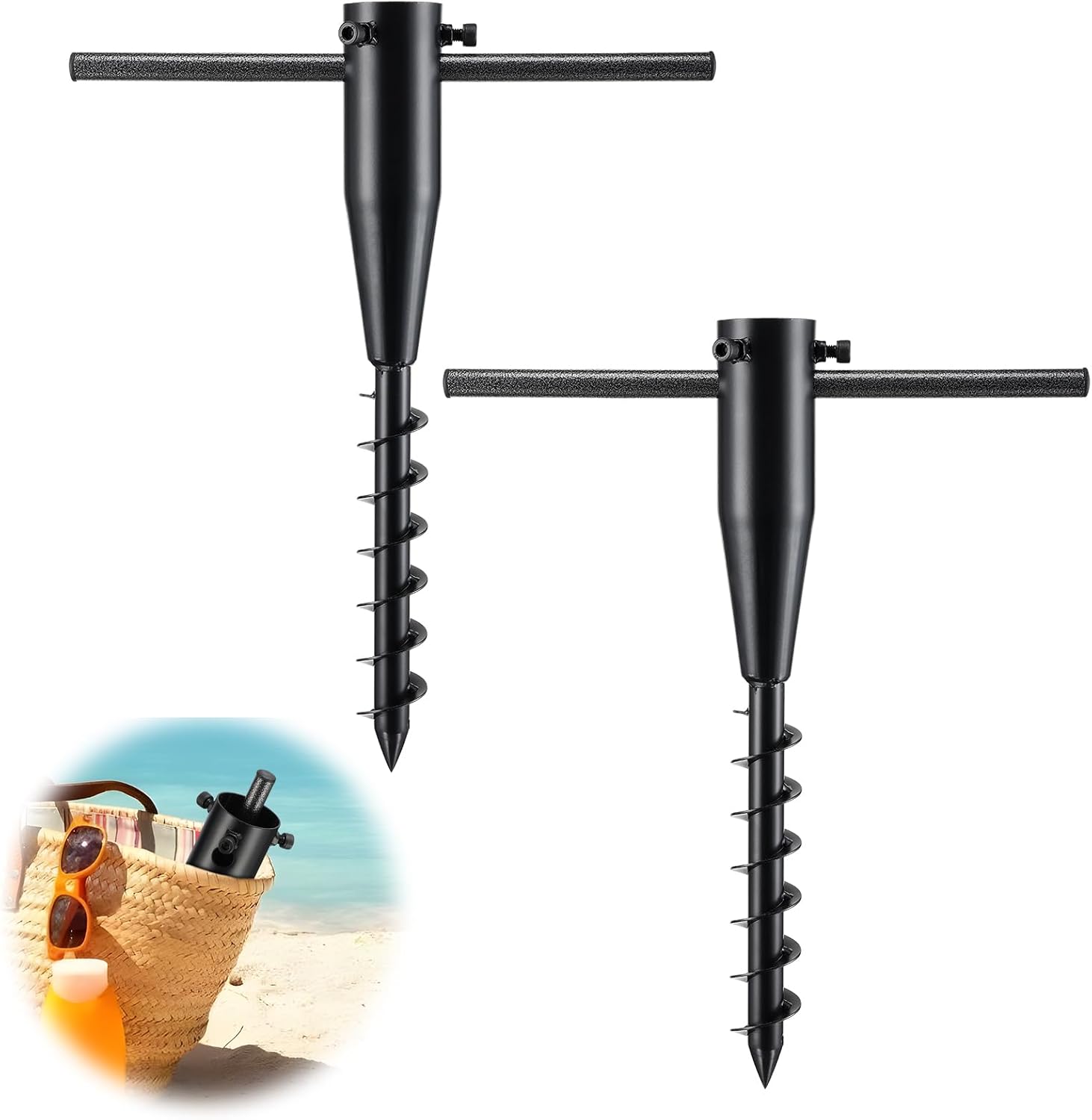 Beach Umbrella Sand Anchor, 2 PCS Metal Umbrella Stand Portable, Umbrella Anchor Base for Outdoor Yard Garden Heavy Duty, In-Ground Base Fit 1.3”-2” Diameter Pole, No Dig Easy Install