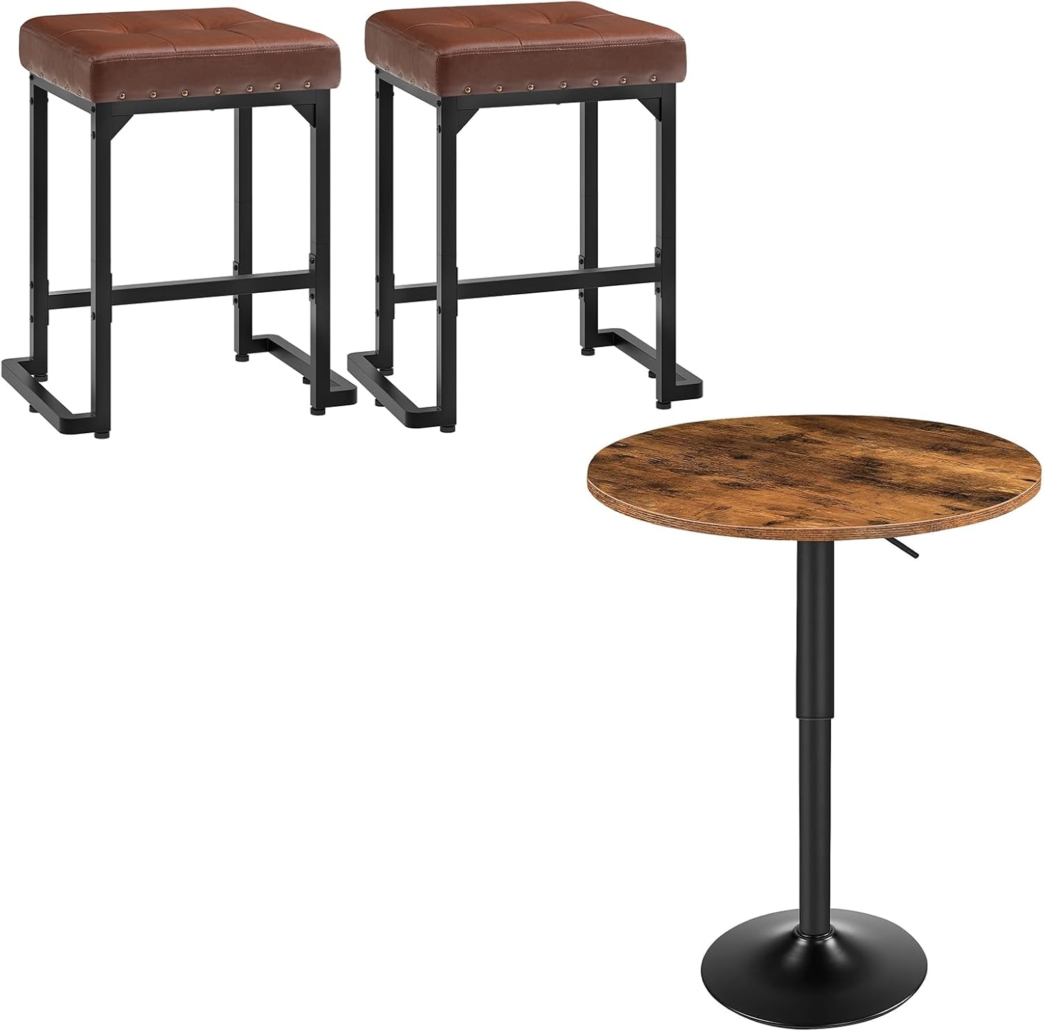 HOOBRO Bar Table and Bar Stools Set of 2 Bundle, for Kitchen Island, Bar, Suitable for Small Space BF58BT01G1-CB62BYP201