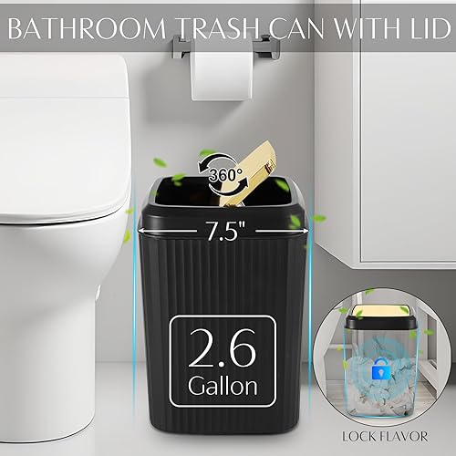 Miniatura 4 de Juego de accesorios de baño de 17 piezas, accesorios de baño negros, cepillo de inodoro, basura, dispensador de soporte Qtip y dispensador de jabón