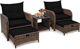5 Pieces Wicker Outdoor Set With Ottoman Underneath