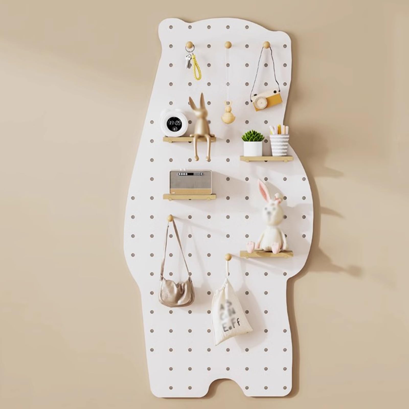 Organiseur mural en bois avec crochets et étagère ours pour outils