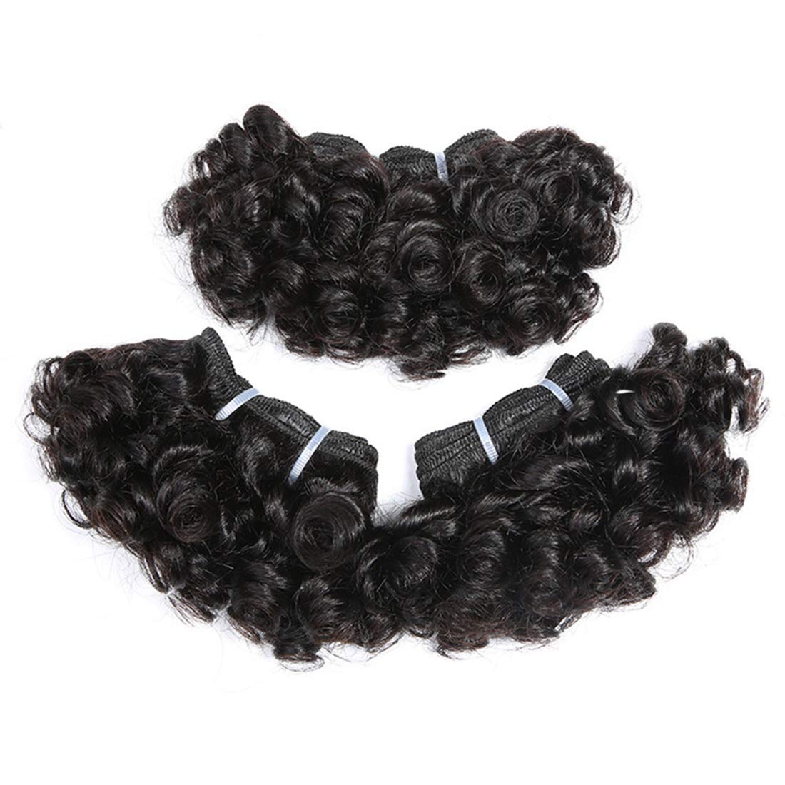 Peruvian Virgin Hair Short Bouncy Curly Human Hair Weave Bundles 3 Bundles 6 inches with 1 Small Closure 122 Grams Natural Colour