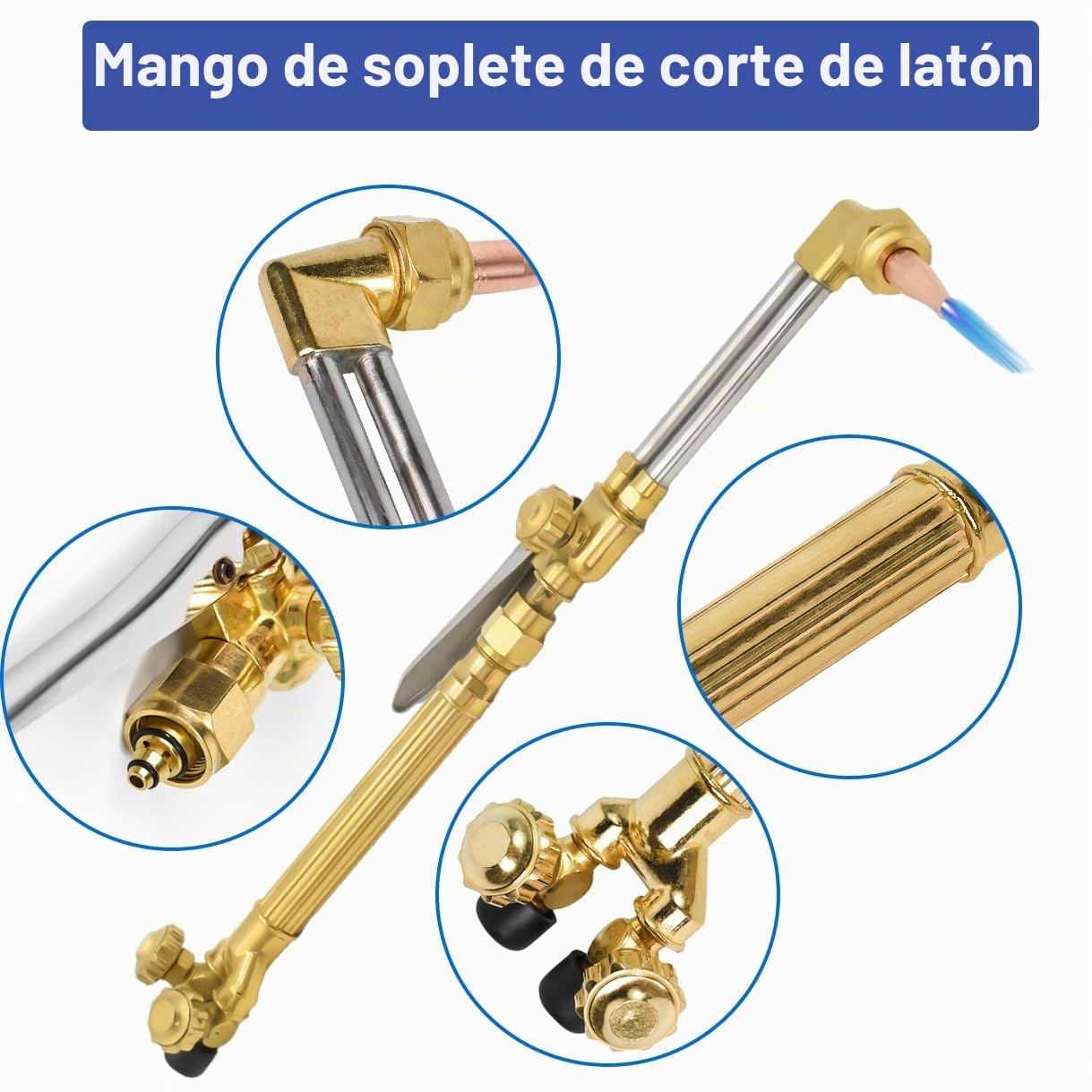 Juego de soplete de corte de oxi-acetileno, kit de soplete de gas portátil con punta de calentamiento, kit de soldadura y corte de gas acetileno y oxígeno con regulador de gas y manguera doble, gafas
