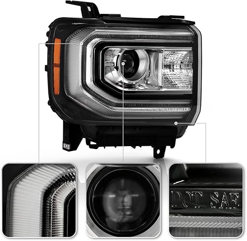 Miniatura 4 de ACANII - Para [Modelo HID/Xenón] 2016-2018 GMC Sierra 1500 Faro Delantero Proyector LED DRL Luz de Reemplazo - Pasajero