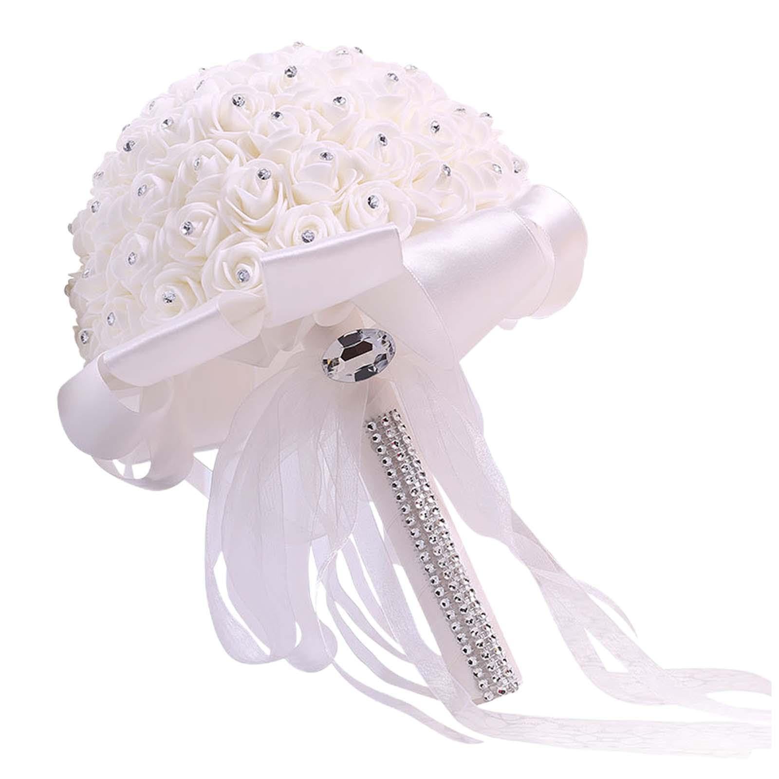 QUXVUIS Bridal Bouquet Wedding Bridal Bouquets Artificial Roses Flowers Intricate Craftsmanship Captures Attention At Weddings And Events Bride Bouquet, white, 26x22.5CM