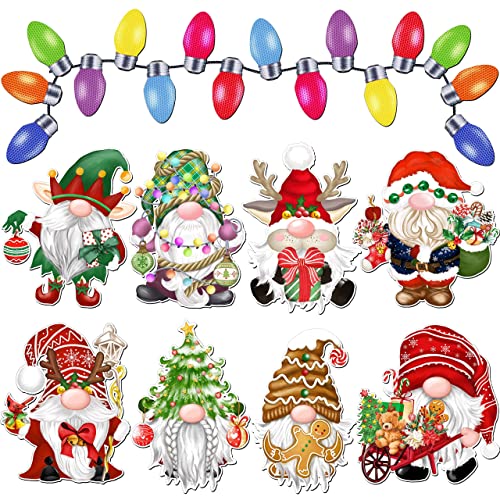 BORAMDO Christmas Reflective Car Magnets Set 30Pcs, Christmas Gnome with Bulb Light and Wire Car Decoration, Refrigerator Garage Door Decorations, Holiday Magnetic Xmas Gnomes Decor