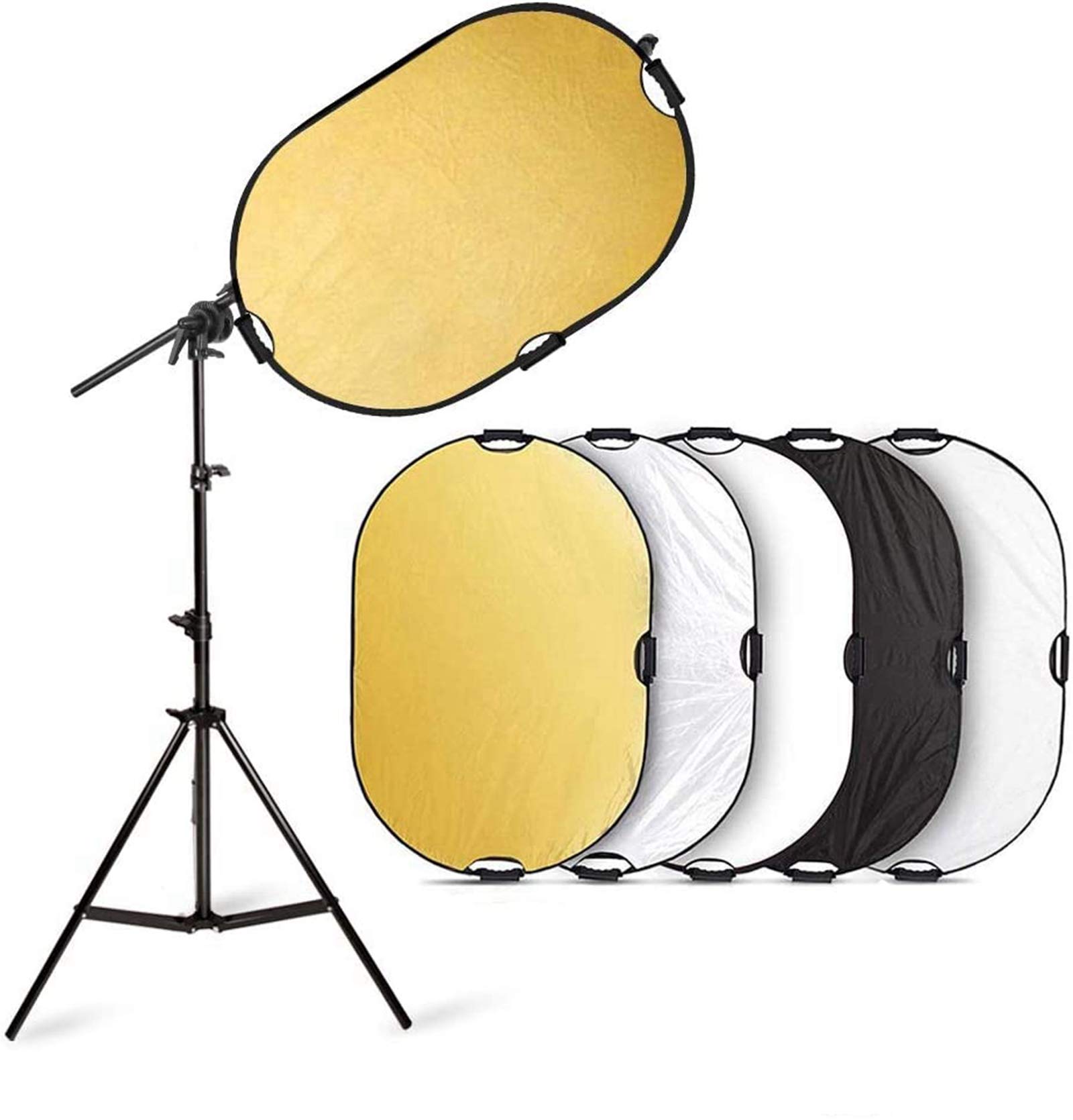 Selens Photography Reflector Stand kit, 24x36 inches 5 in 1 reflectors with 78 inches Light Stands and Extendable Holder Arm Clips for Photo Studio Lighting