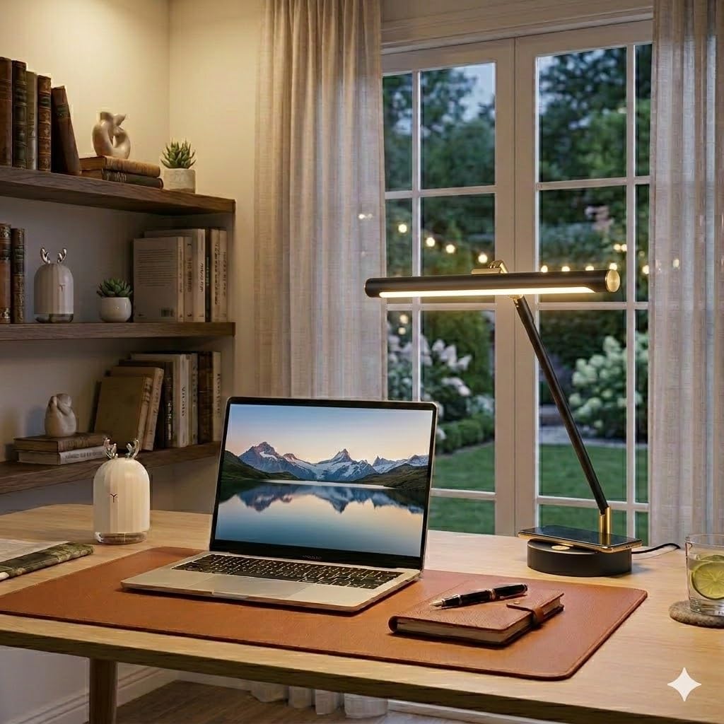 Infitronic IN78LEDKLGB1 Design-LED-Leuchte (Alu Schwarz/Bronze). Dimmbar, CRI>90, 3000-6500K. Mit 10W Wireless Charging & USB. Perfekt als Klavier- oder Bürolampe