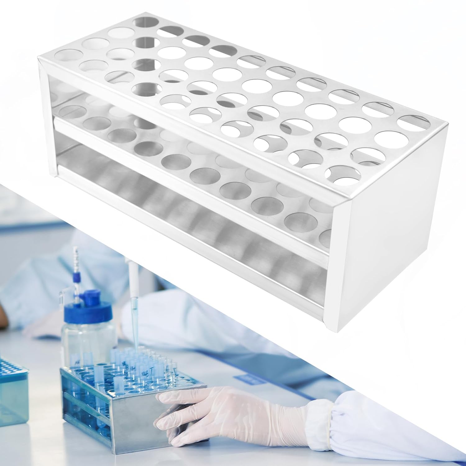 RUlAN Test Tube Holder 304 Stalnless Steel Lab StandRack 40 Hole 3 Layer | keeps test tubes upright and organized, ideal for labs, classrooms, and sample preparation work,for 14-16mm Tubes