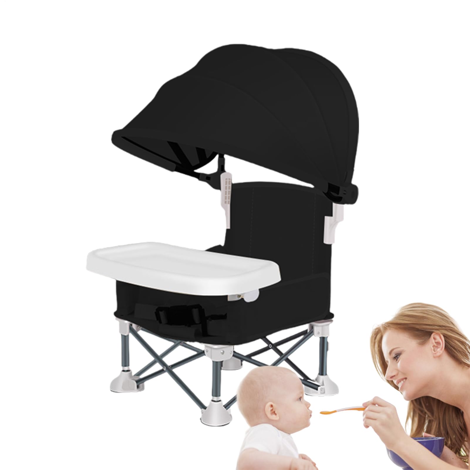 Chaise Haute Bébé Pliable Siège De Enfant Avec Plateau Repas | Chaise Pliante avec Toile Anti-UV pour Maison Plage Camping Pique-nique