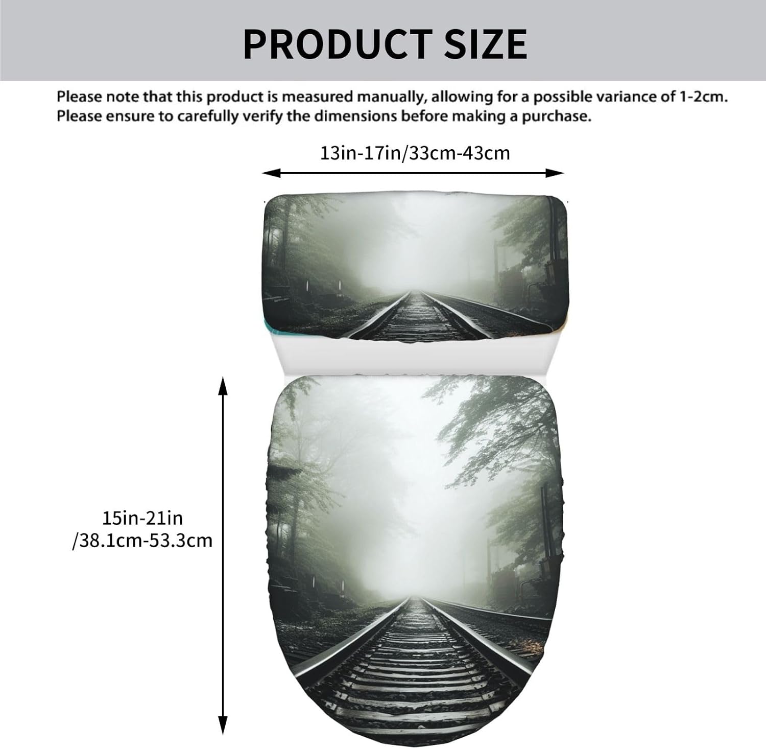 Railway In The Fog Toilet Tank Cover And Toilet Lid Cover Set Stretch Bathroom Toilet Lid Seat Cover