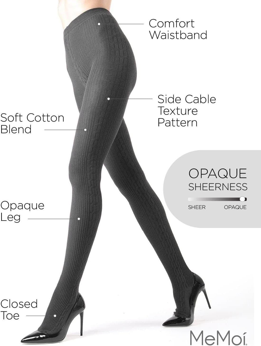 MeMoi Portland Side Cable Knit Cotton Tights for Women, Cozy and Warm Sweater Tights - Sizes Small to X-Large - Image 3