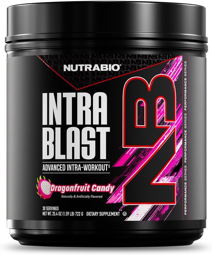 NutraBio Intra Blast Bcaa Powder Amino Acid Supplement, Electrolyte & Hydration Blend, Intra, Pre Workout & Muscle Recovery, 20g Eaa Amino Acids Powder, 5g Glutamine- Dragonfruit Candy, 30 Serving