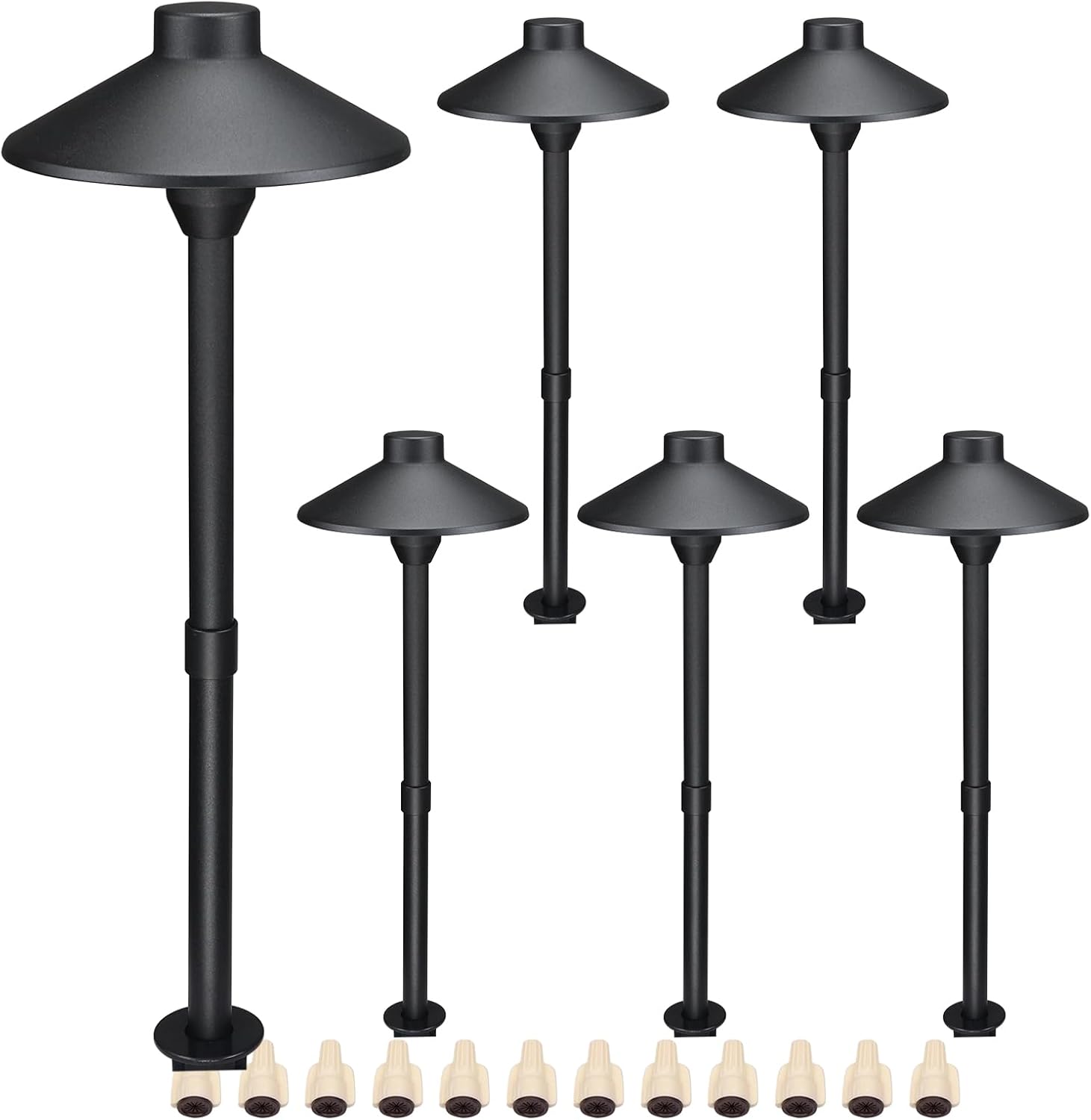 Lumina Lighting® Low Voltage Landscape Lighting Cast-Aluminum Path and Area Light Warm White 3W G4 LED Bulb and ABS Ground Stake Included for Yard Walkway Lawn PAL0106-BkLED6 (Black,6-Pack)