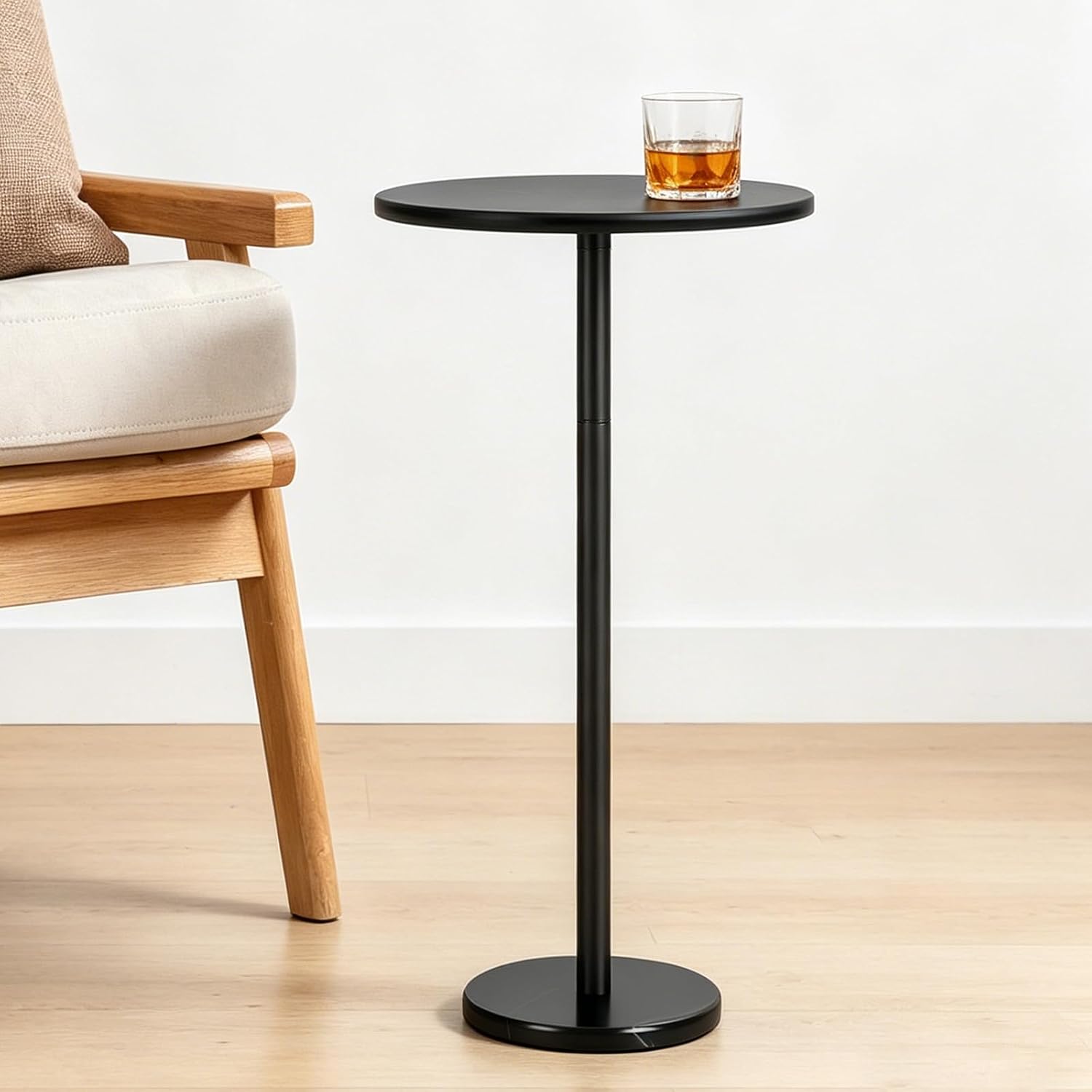 Round Side Table Small Drink Table with Weighted Marble Base, Black