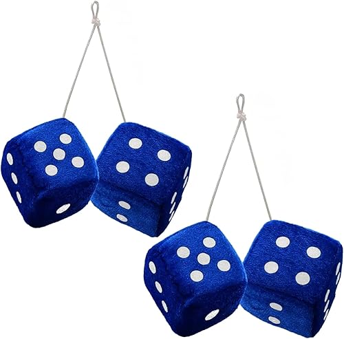 ZONETECH Blue - Dados cuadrados para colgar de 3 pulgadas, suaves, mullidos, decorativos para vehículos, con puntos blancos, paquete de 2