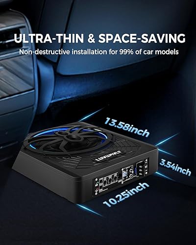 Miniatura 3 de Subwoofer para automóvil de 1200 W de 10 pulgadas, subwoofer delgado y paquete de amplificador, entrada de nivel altobajo, subwoofer de audio para