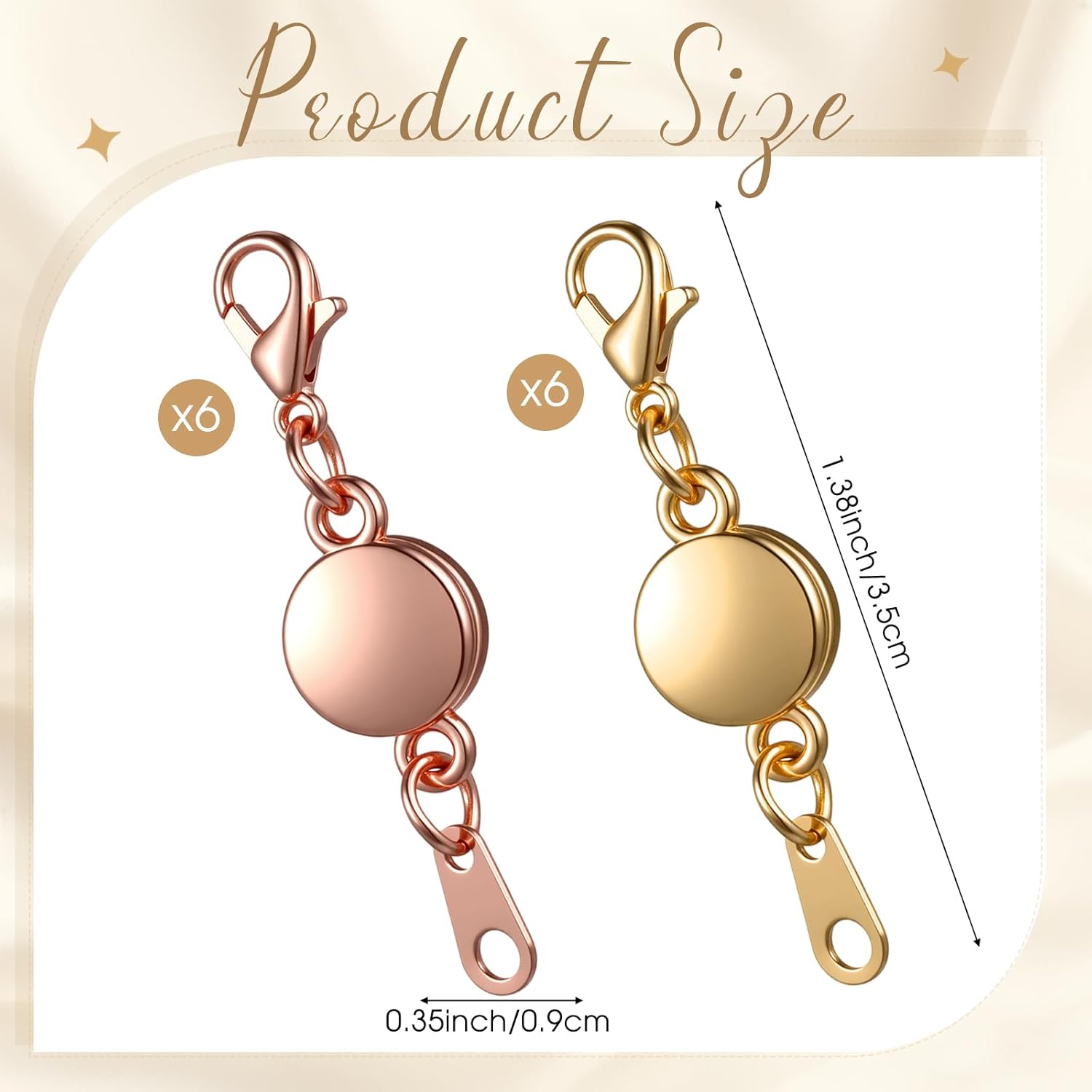 Hicarer 12 Pieces Locking Magnetic Jewelry Clasp Round Necklace Clasp Closures Bracelet Extender for Jewelry Making (Rose Gold, Gold) - Image 3