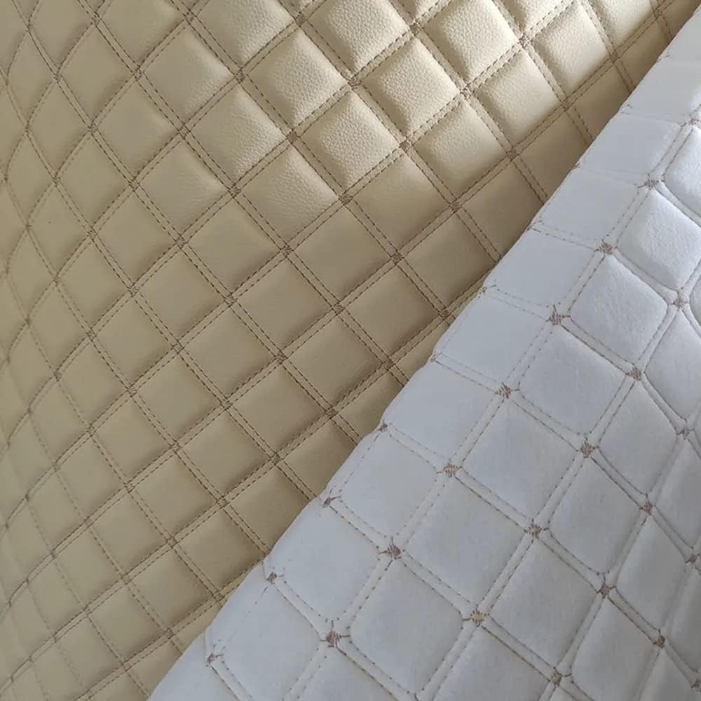 Faux Leather Vinyl Fabric with Quilted Foam Backing 2x3 Thread Diamond for Upholstery Automotive,Furniture, DIY Projects, Headboards, Home Decor