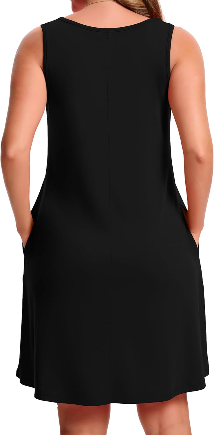 CHICGAL Womens Summer Dresses Casual Sleeveless Loose T Shirt V Neck Sundress Swing Beach Cover Up with Pockets - Image 5