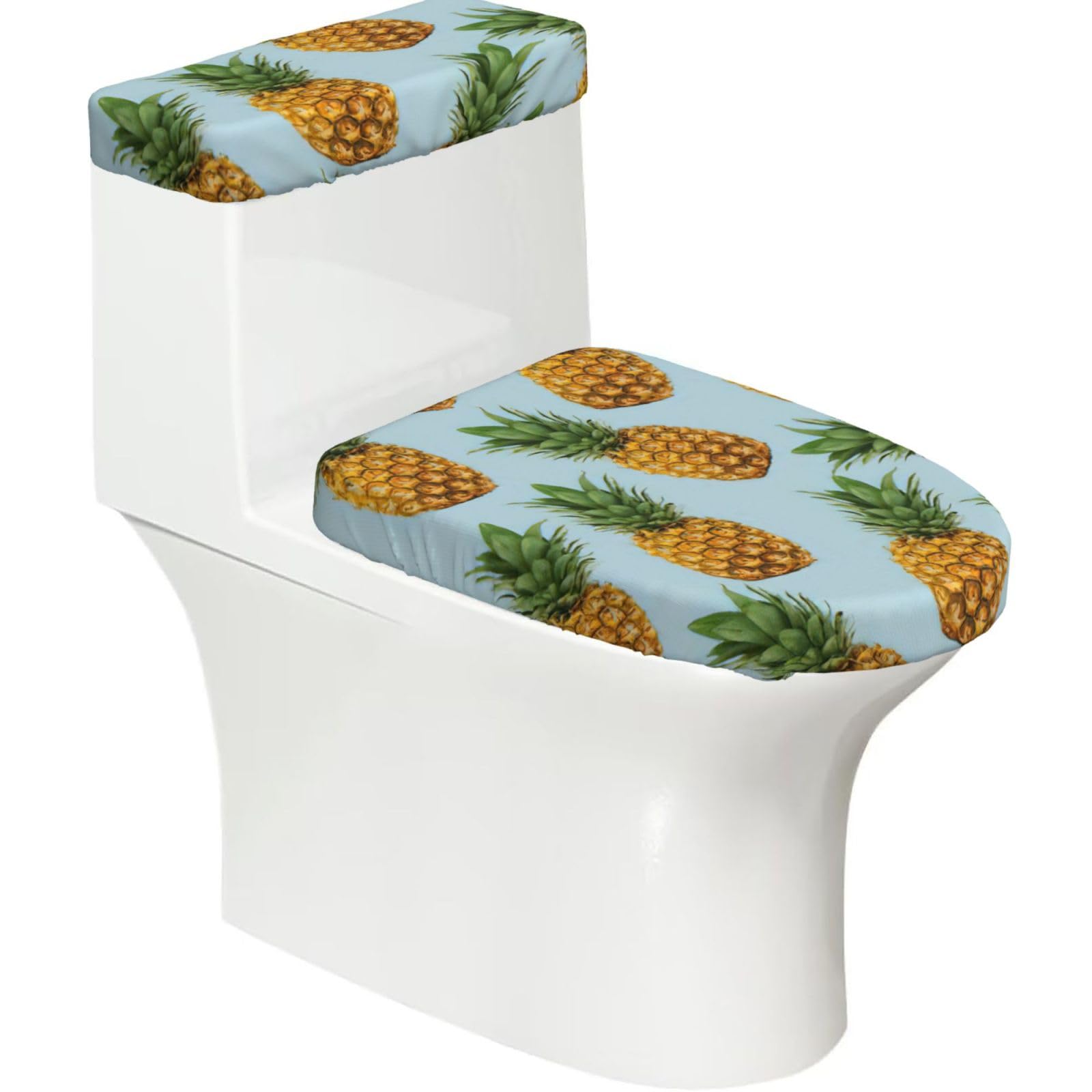 Pineapple.] Print Stretch Toilet Covers Set, Polyester Covers Replacement For Fits Most Size Lids Bathroom Decor