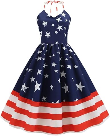 Amazon.com: YOCheerful Vestido de 4 de julio para mujer, sin mangas, cuello  halter impreso, fiesta de noche, fiesta de baile : Ropa, Zapatos y Joyería