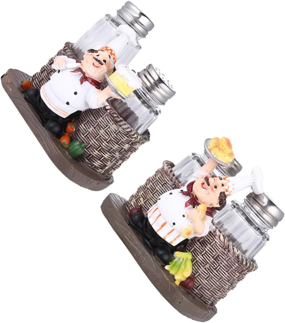 Chef Statue Salt Pepper Shaker Holder Kitchen Resin Craft Decorative Spice Organizer Set