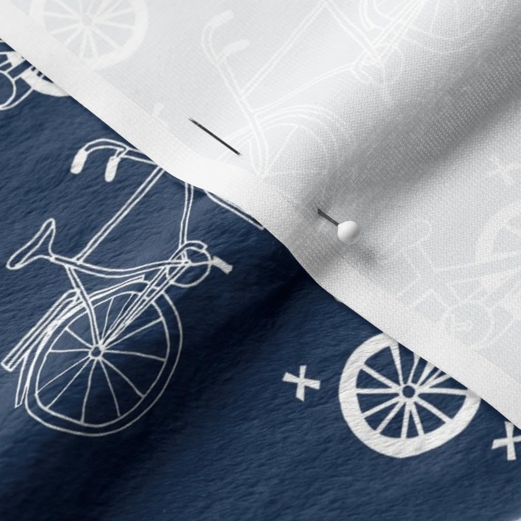 Spoonflower Fabric - Bicycles Navy Blue Kids Bikes Fun Bike Hand Drawn Illustration Bicycle Printed on Minky Fabric by The Yard - Sewing Baby Blankets Quilt Backing Plush