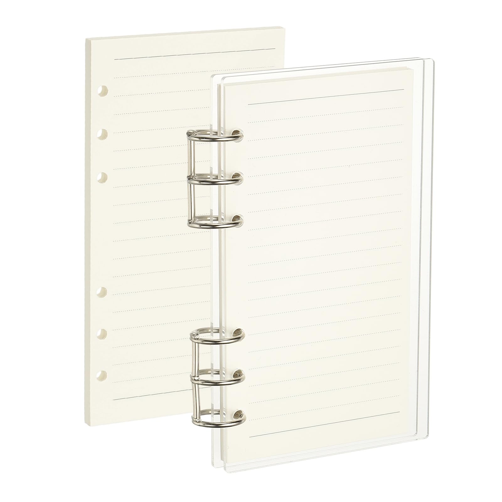 PATIKIL 6 Ring Binder Notebook Cover, A6 Acrylic Binder Notebook 2 Silver Metal Round Rings with 90 Sheets Lined Inner Papers for Travel Office Planner Budget, Clear