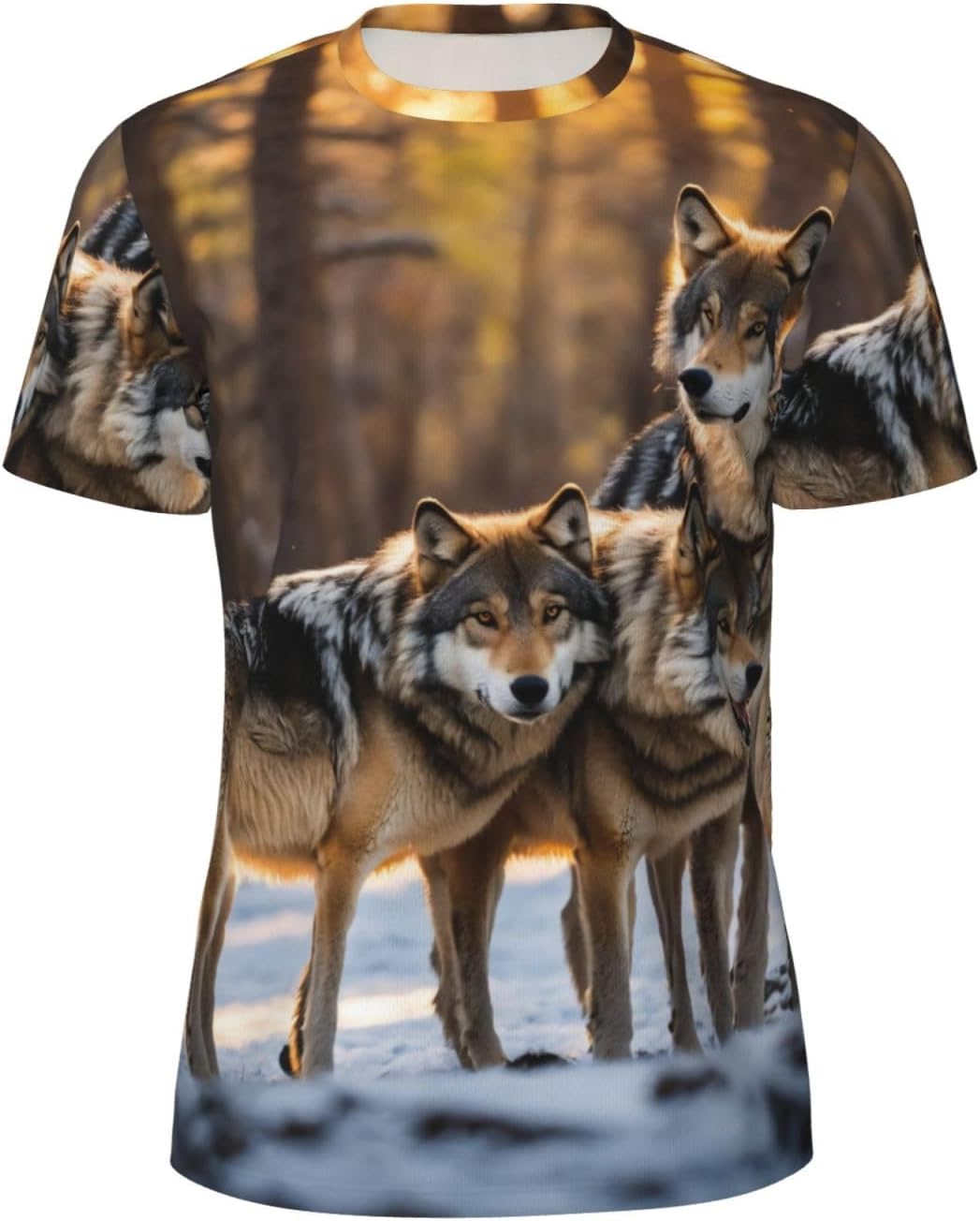 Wolfs Print Mens Short Sleeve Mesh T-Shirt Breathable Athletic Gym Running Casual Sports Wear