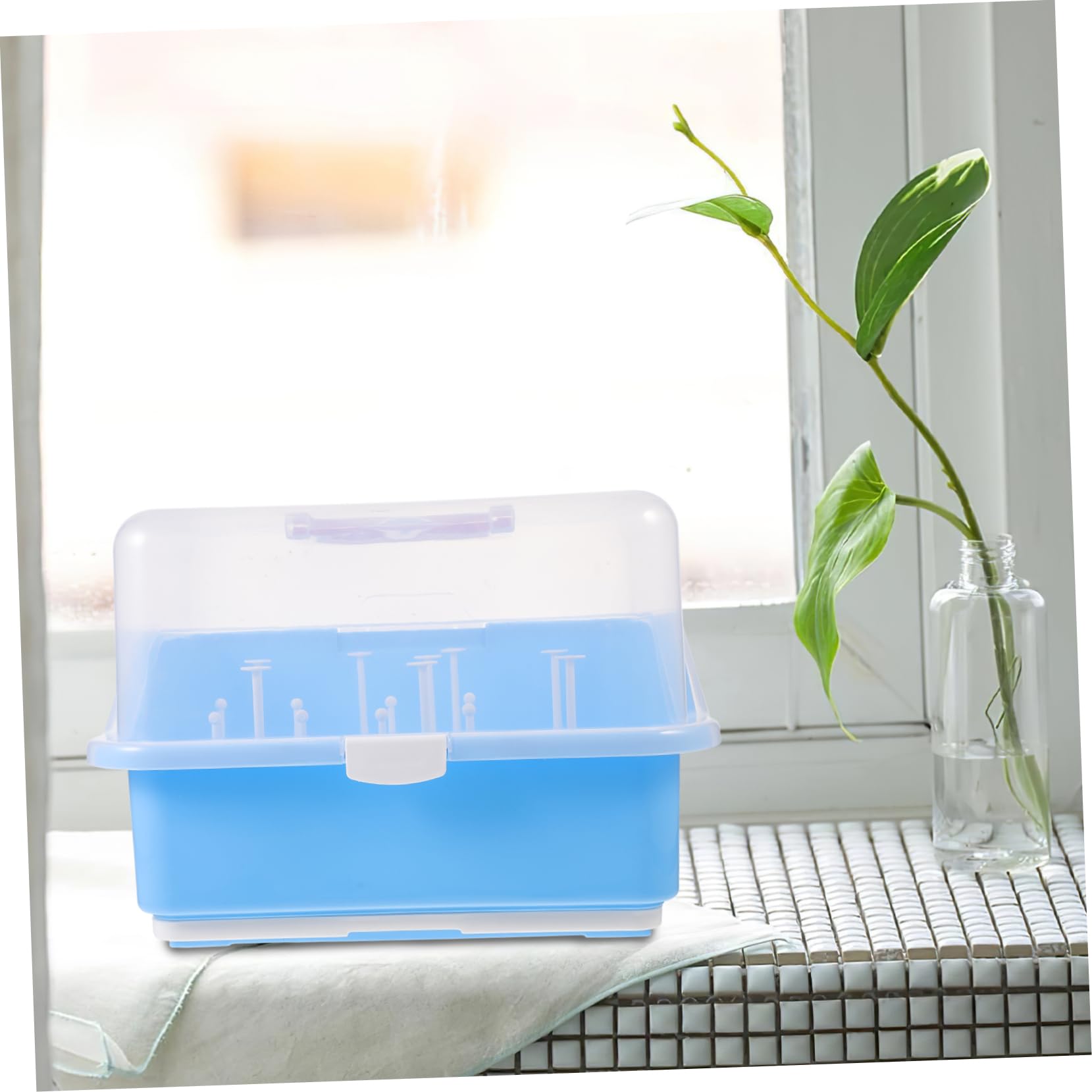 Boîte De Rangement pour Biberons Support De Séchage Plastique avec Couvercle Organisateur Pratique pour Biberons Et Vaisselle Design Portable avec Poignée Matériau Couleur
