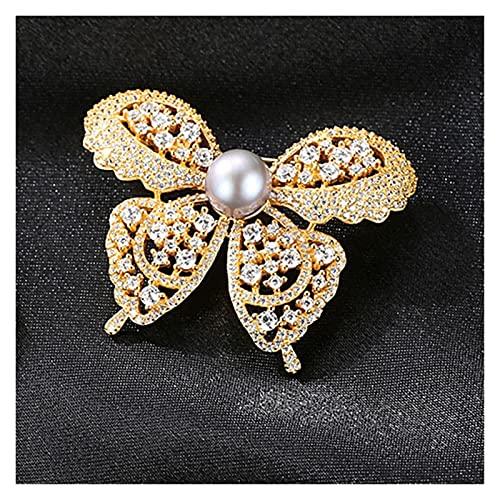 Broches en forme de papillon pour femmes, perles noires et gemmes - 5