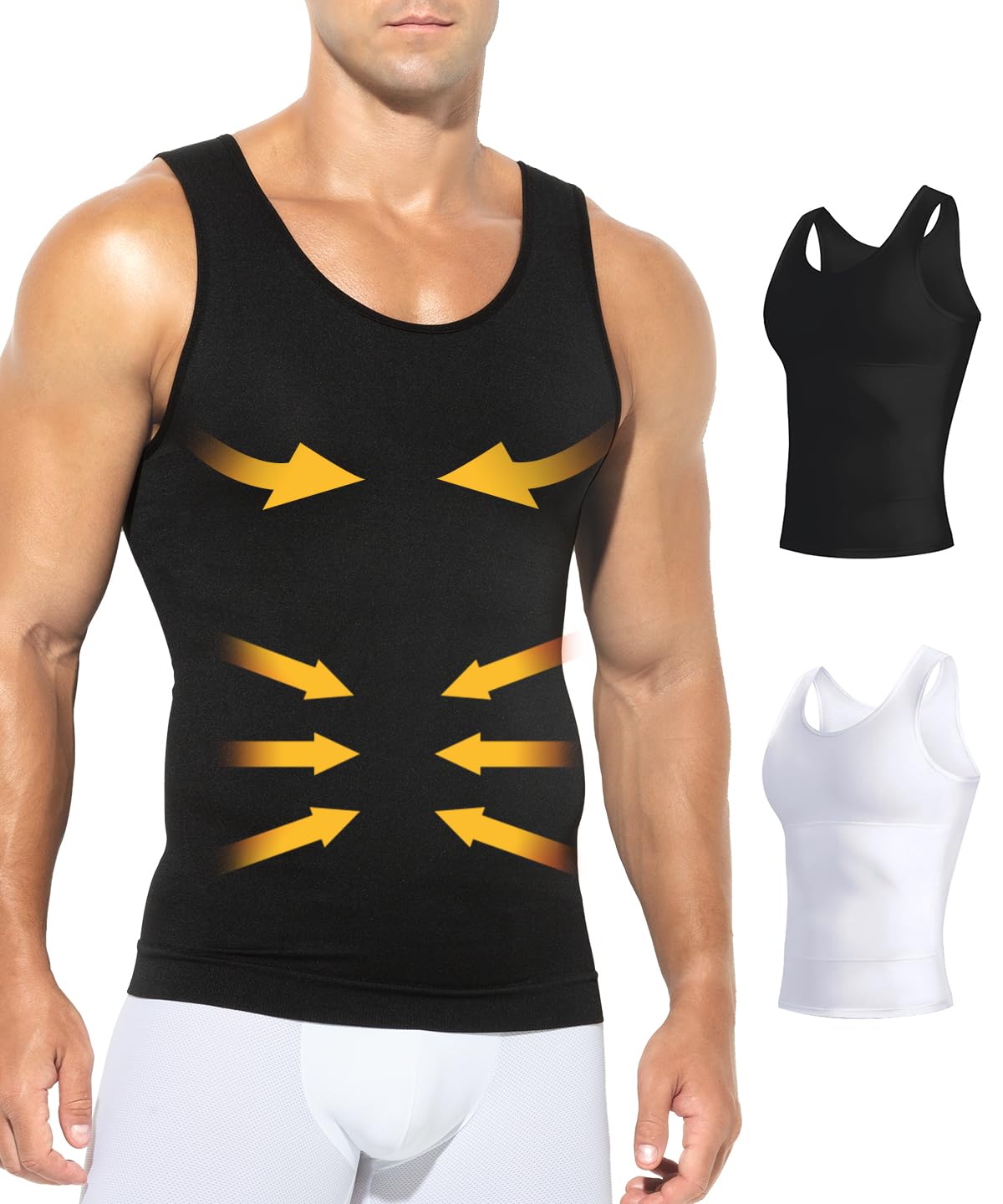 Casey Kevin Chalecode Compresión Hombre Faja Reductora Camiseta (Pack de 2) Men's Body Shaper Adelgazante Camisa Moldeadora Chaleco