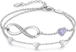 Personalized Bracelet Infinity Heart Birthstone Name Bracelet 925 Sterling Silver Adjustable Mother's Day Gift