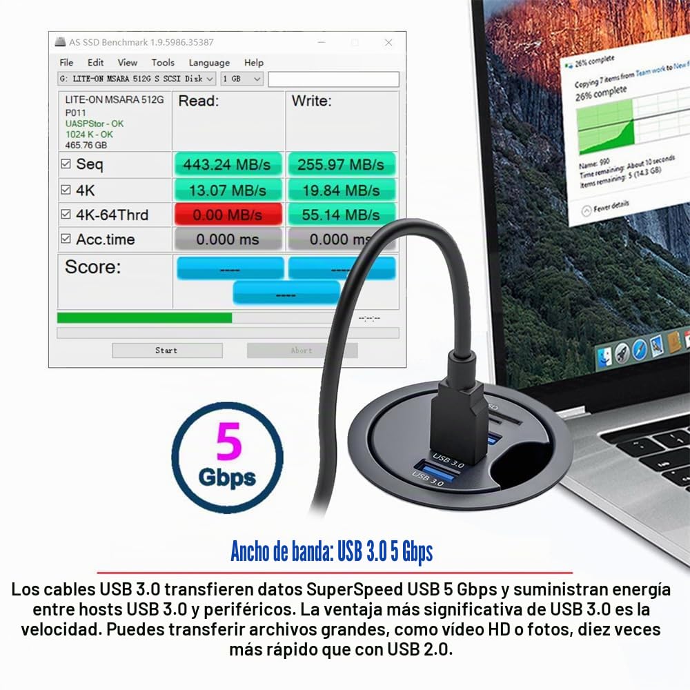 Hub USB 3.0 SD TF de 3 puertos USB de 60 mm, divisor de ojales de escritorio, estación de acoplamiento micro SD