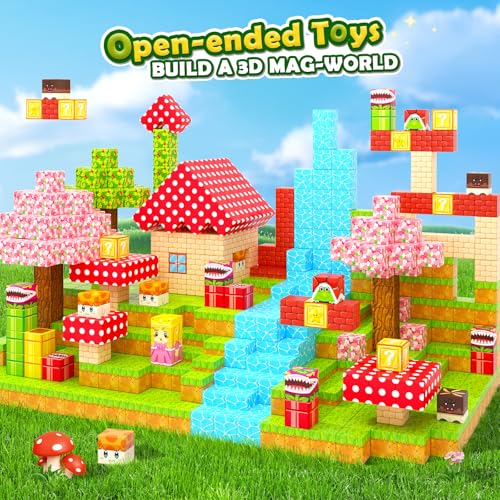 Magnetic Blocks - Build Mine Magnet World Magic Teleport Pipes Set, 1\'\' Magnetic Building Blocks Toddler Creative Kids Toys, STEM Sensory Outdoor Toys for 3+ Year Old Boys & Girls - Thumbnail 5