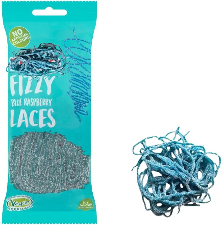 Fizzy Blue Raspberry & Strawberry Laces 160g – Soft Fruit Flavour Chewy Vegan Halal Sweets- Party Treats Bbt (12 Packs, Fizzy Blue Raspberry Laces)