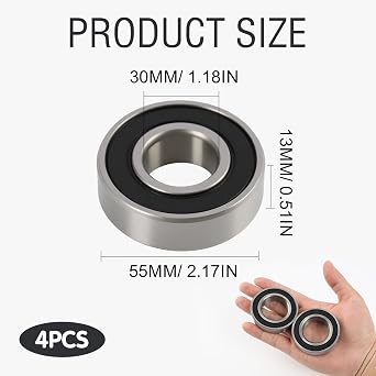 Pack of 4 6006-2RS Ball Bearings 30 x 55 x 13 mm Sealed Carbon Steel for Machines and Tools for DIY Lathes Engines 3D Printer Milling Machines (4 x 6006-2RS P0)
