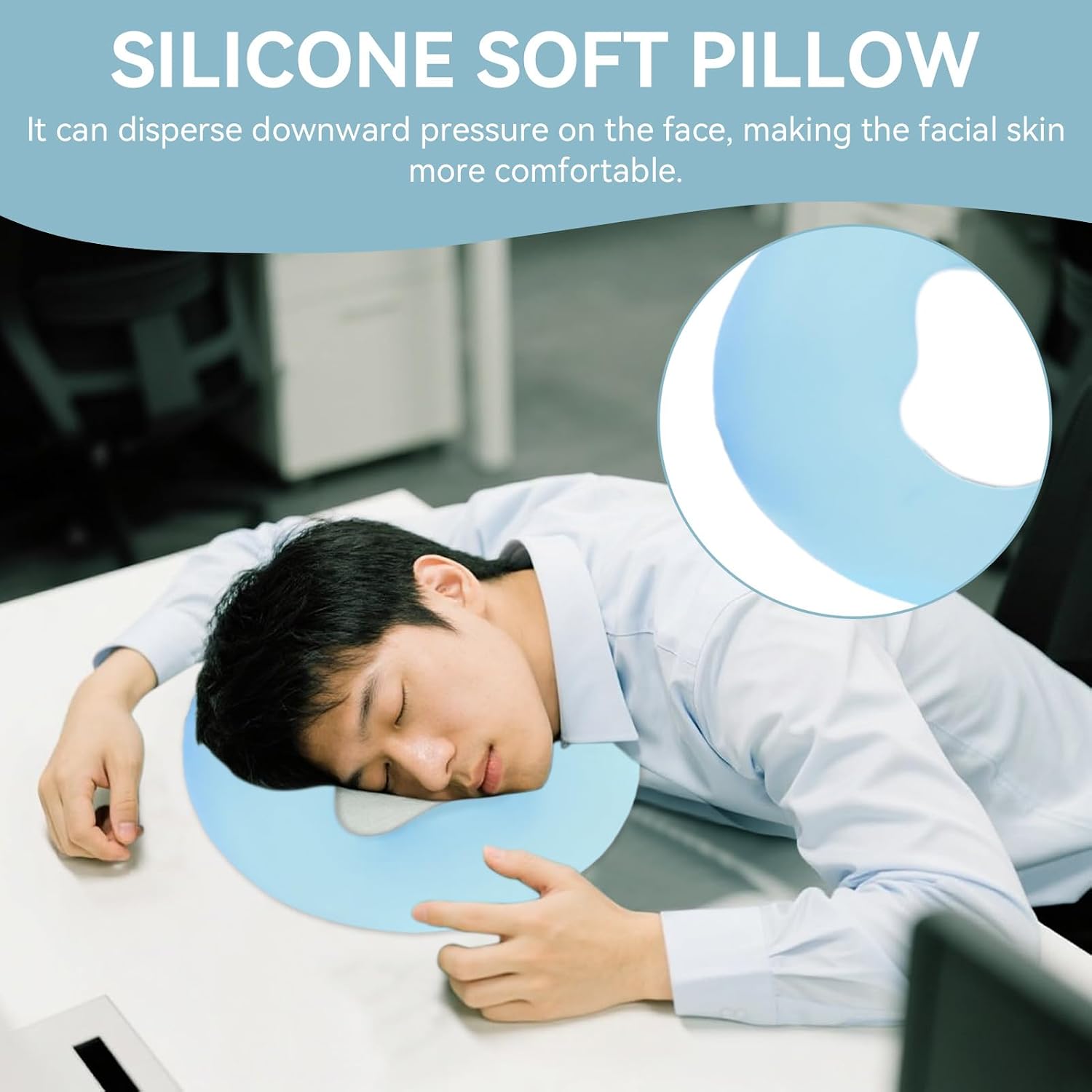 Silicone Face Massage Pillow, Spa Silicone Pillow for Massage Table, Soft Gel Face Relax Cushion Pad Beauty Face Relax Headrest Salon Skin Care Soft Overlay Travel Head Support(Blue) image 5