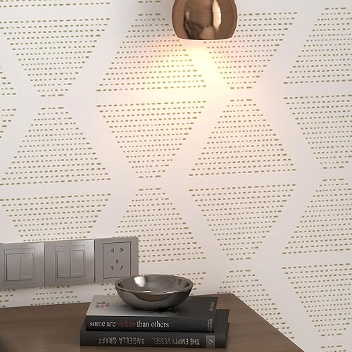 Miniatura 4 de Papel tapiz moderno para despegar y pegar, a rayas, de 17.3 x 78.8 pulgadas, papel tapiz geométrico beige y blanco, papel de pared bohemio