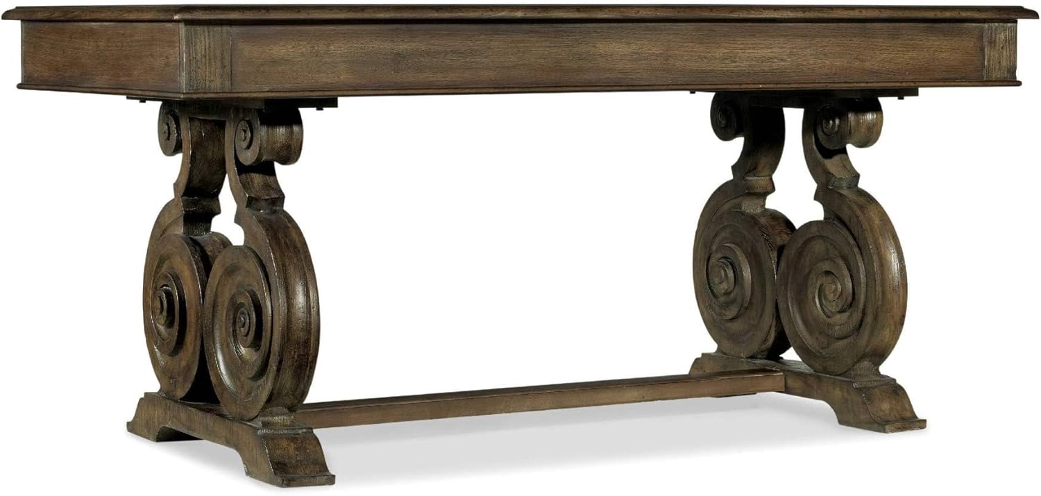 Beaumont Lane Writing Home Office Desk, Walnut Brown Finish, 66 in Wide Hardwood Solids with Veneers, Drop-Front Center Drawer, Multiple Storage Drawers, Durable Design for Office or Study Room